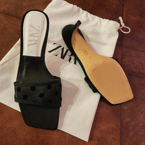 ZARA Black Mesh Heeled Party Sandals Slides 37 NEW 6.5 - Picture 3 of 14